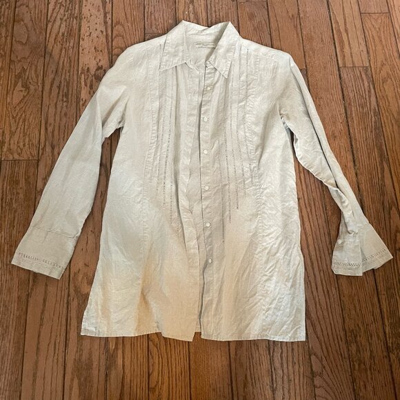 Women's 100% Linen Casual Long Bodied Button Up Shirt - Picture 1 of 2